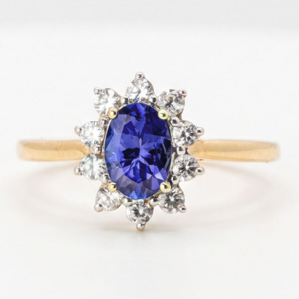 14ct Gold Tanzanite Halo And White Sapphire Ring