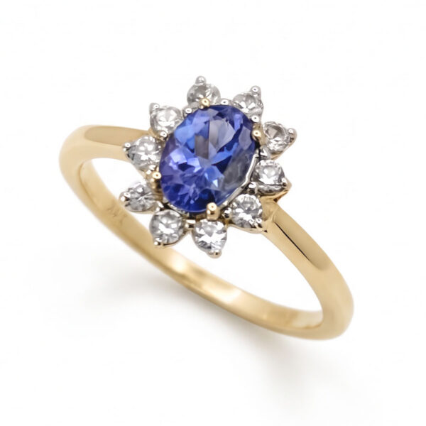 14ct Gold Tanzanite Halo And White Sapphire Ring