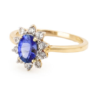 14ct Gold Tanzanite Halo And White Sapphire Ring