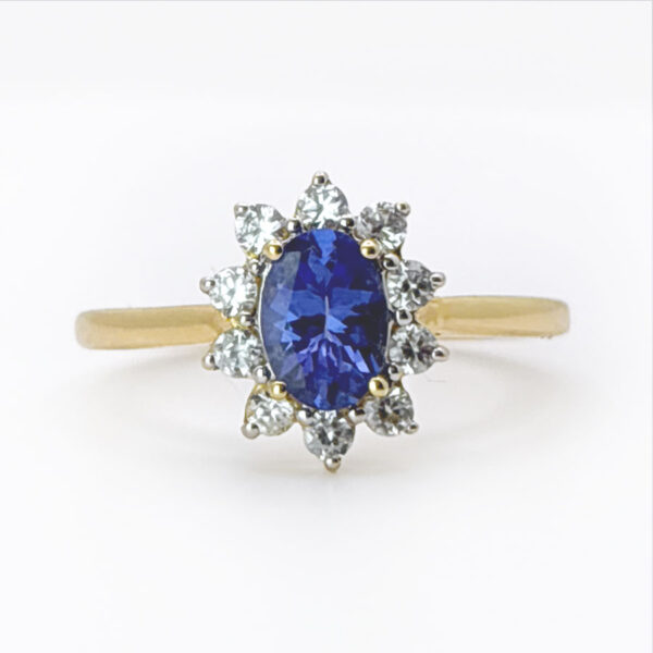 14ct Gold Tanzanite Halo And White Sapphire Ring
