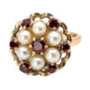 9ct Gold Garnet and Pearl Cluster Ring c1970