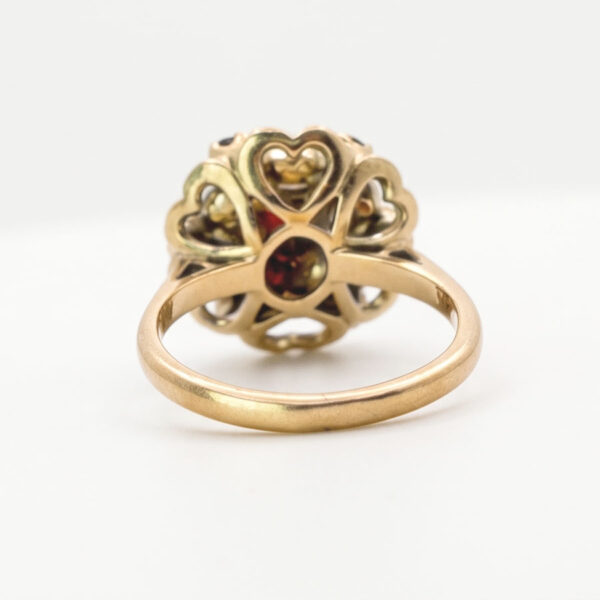9ct Gold Garnet and Pearl Cluster Ring c1970