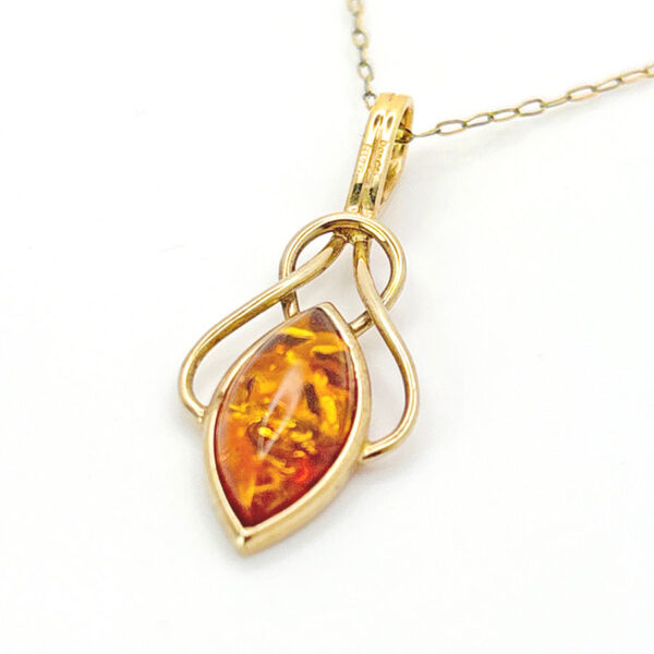 9ct-Gold-Marquise-Amber-Pendant-with-Fine-Chain-1 9ct Gold Marquise Amber Pendant with Chain