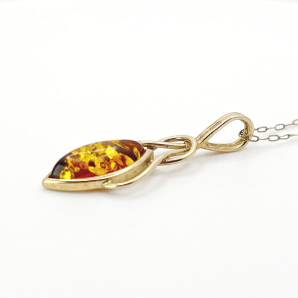 9ct-Gold-Marquise-Amber-Pendant-with-Fine-Chain-2 9ct Gold Marquise Amber Pendant with Chain