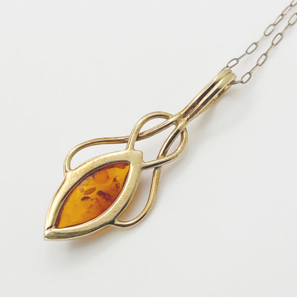 9ct-Gold-Marquise-Amber-Pendant-with-Fine-Chain-3 9ct Gold Marquise Amber Pendant with Chain