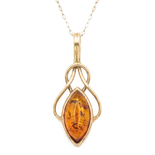 9ct-Gold-Marquise-Amber-Pendant-with-Fine-Chain 9ct Gold Marquise Amber Pendant with Chain