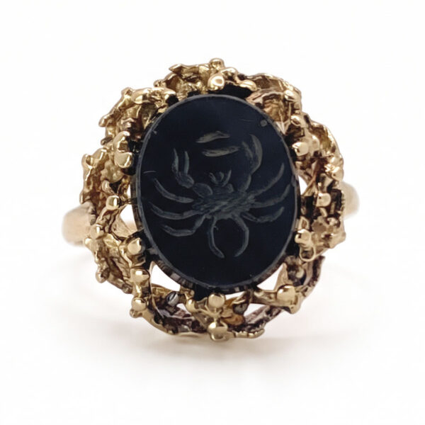 9ct-Gold-Onyx-Intaglio-Carved-Crab-Seal-Ring-2 9ct Gold Onyx Intaglio Carved Crab Seal Ring