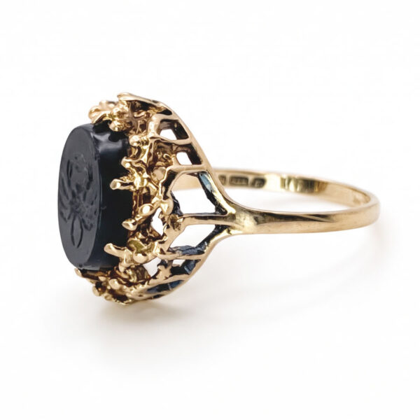 9ct-Gold-Onyx-Intaglio-Carved-Crab-Seal-Ring-3 9ct Gold Onyx Intaglio Carved Crab Seal Ring