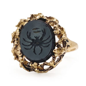 9ct Gold Onyx Intaglio Carved Crab Seal Ring