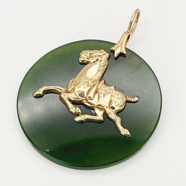 Chinese-14Ct-Gold-Jadeite-Chinese-Pendant-Applied-Horse-2 Chinese 14Ct Gold Jadeite Chinese Pendant Applied Horse