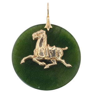 Chinese 14Ct Gold Jadeite Chinese Pendant Applied Horse