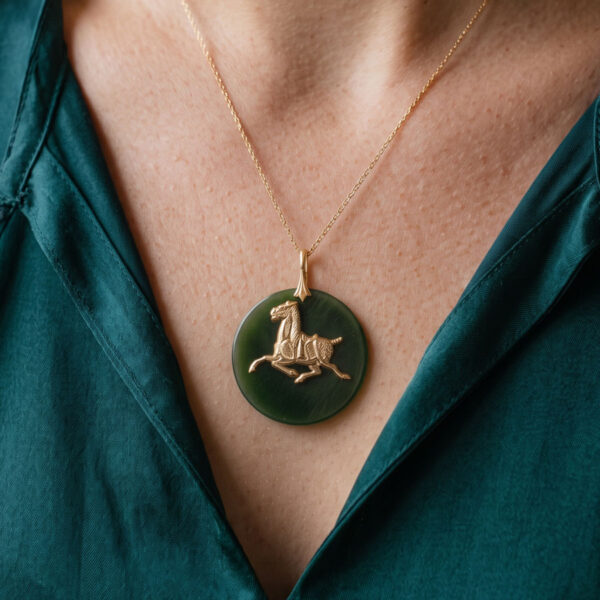 Chinese-14Ct-Gold-Jadeite-Chinese-Pendant-Applied-Horse-4 Chinese 14Ct Gold Jadeite Chinese Pendant Applied Horse