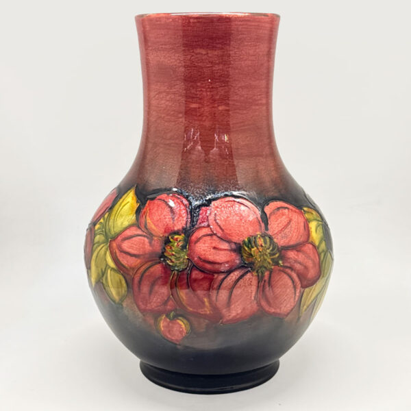 Moorcroft-Flambe-Clematis-Pattern-Bulbous-Vase-1 Moorcroft Flambe Clematis Pattern Bulbous Vase C1950