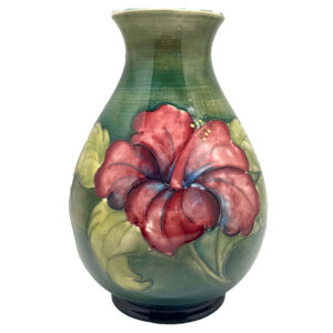 Moorcroft Hibiscus 21cm Vase On Green Ground C1970