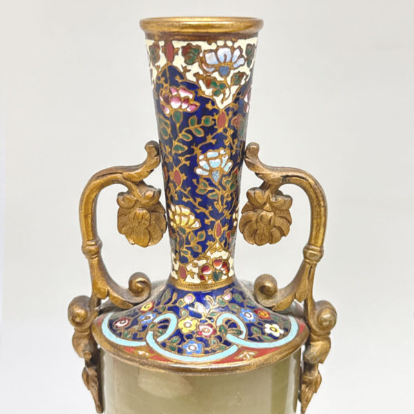 Pair-Decorative-19th-Century-French-Champleve-and-Onyx-Urns-2 Pair Decorative 19th Century French Champlevé and Onyx Urns