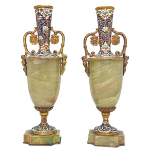 Pair Decorative 19th Century French Champlevé and Onyx Urns