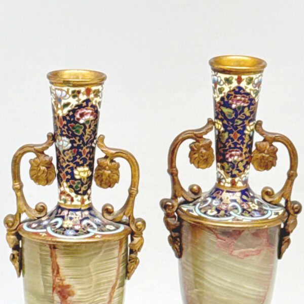 Pair-Decorative-19th-Century-French-Champleve-and-Onyx-Urns-4 Pair Decorative 19th Century French Champlevé and Onyx Urns