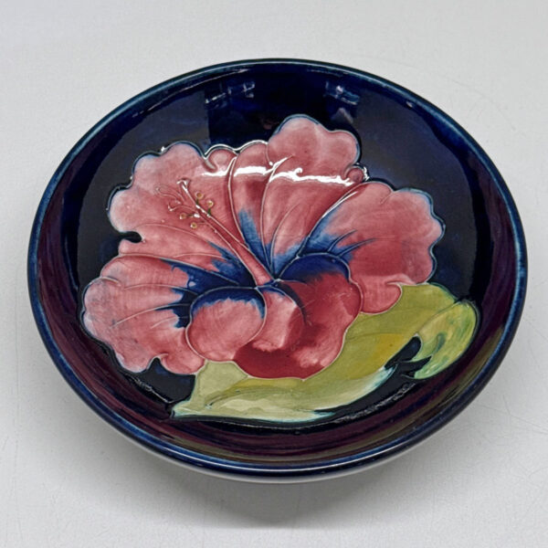Walter-Moorcroft-Hibiscus-Bowl-On-Blue-Ground-2 Walter Moorcroft Hibiscus Bowl On Blue Ground
