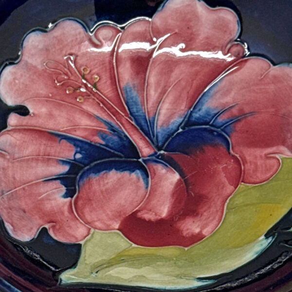 Walter-Moorcroft-Hibiscus-Bowl-On-Blue-Ground-3 Walter Moorcroft Hibiscus Bowl On Blue Ground