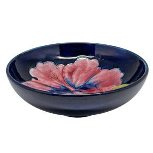 Walter Moorcroft Hibiscus Bowl On Blue Ground