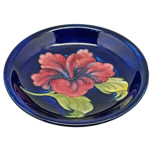 Walter Moorcroft Hibiscus Plate On A Blue Ground C1960